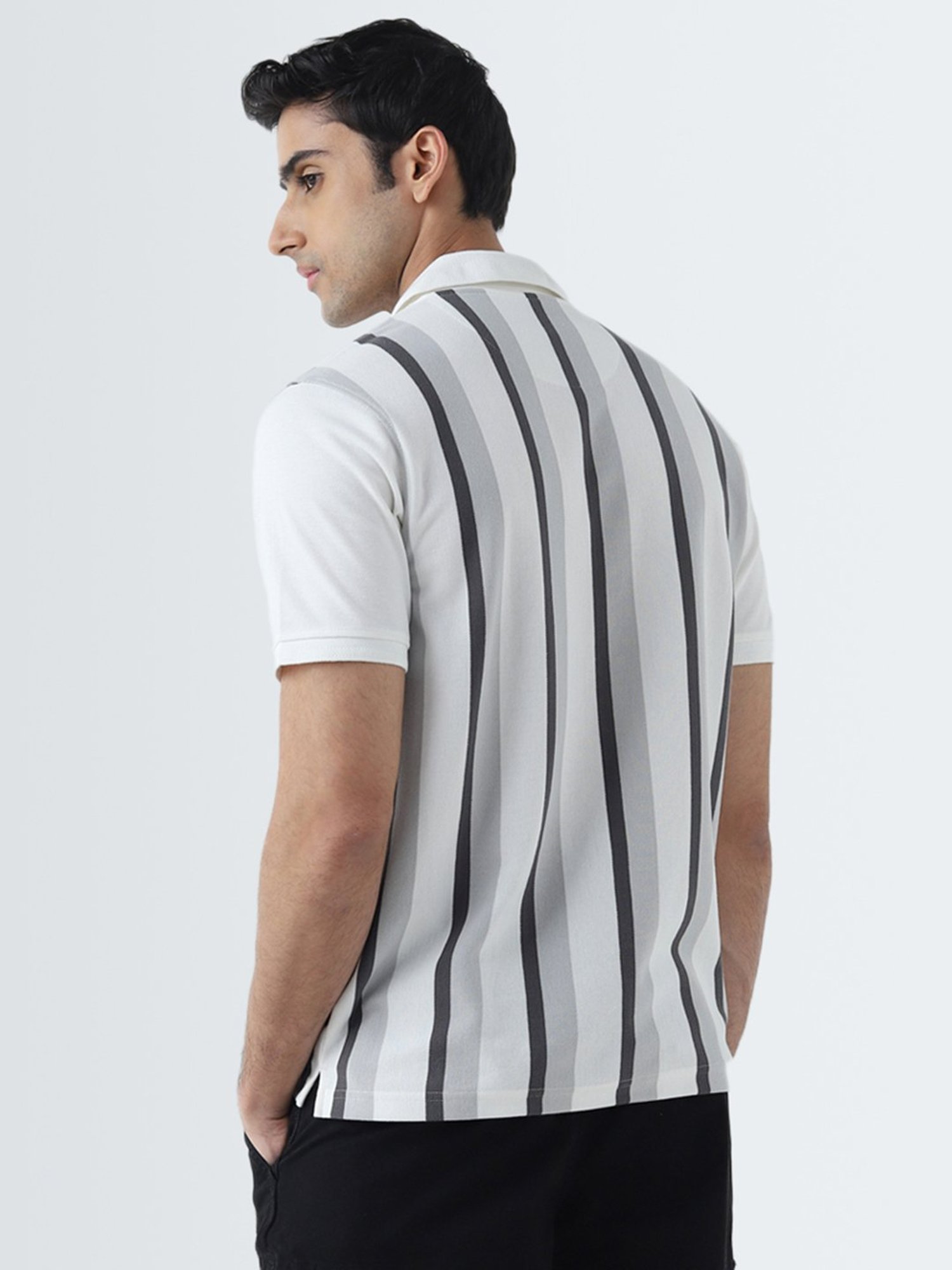 WES Casuals by Westside Grey Striped Relaxed-Fit Polo T-Shirt