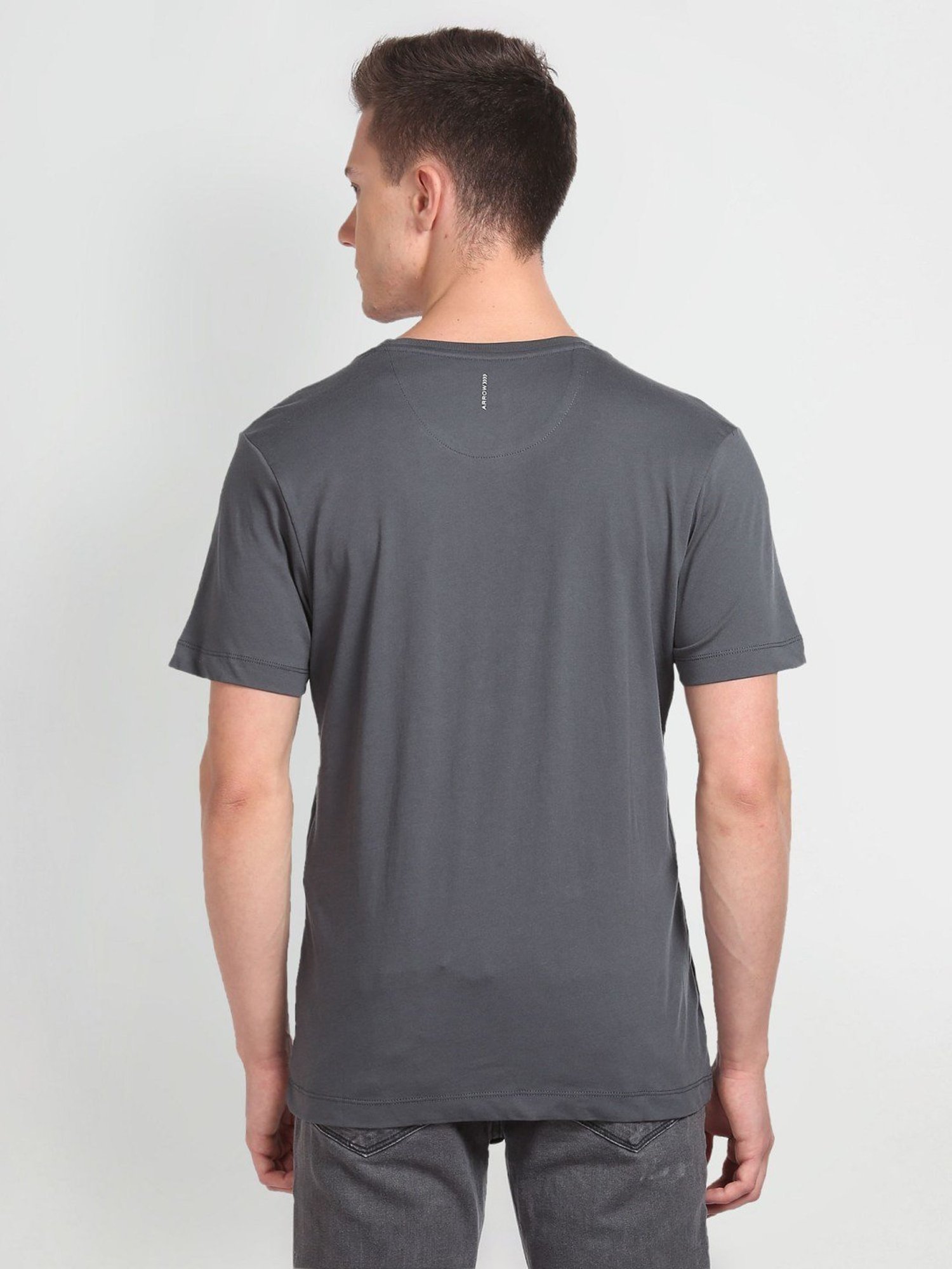 Arrow New York Grey Cotton Regular Fit Printed T-Shirt