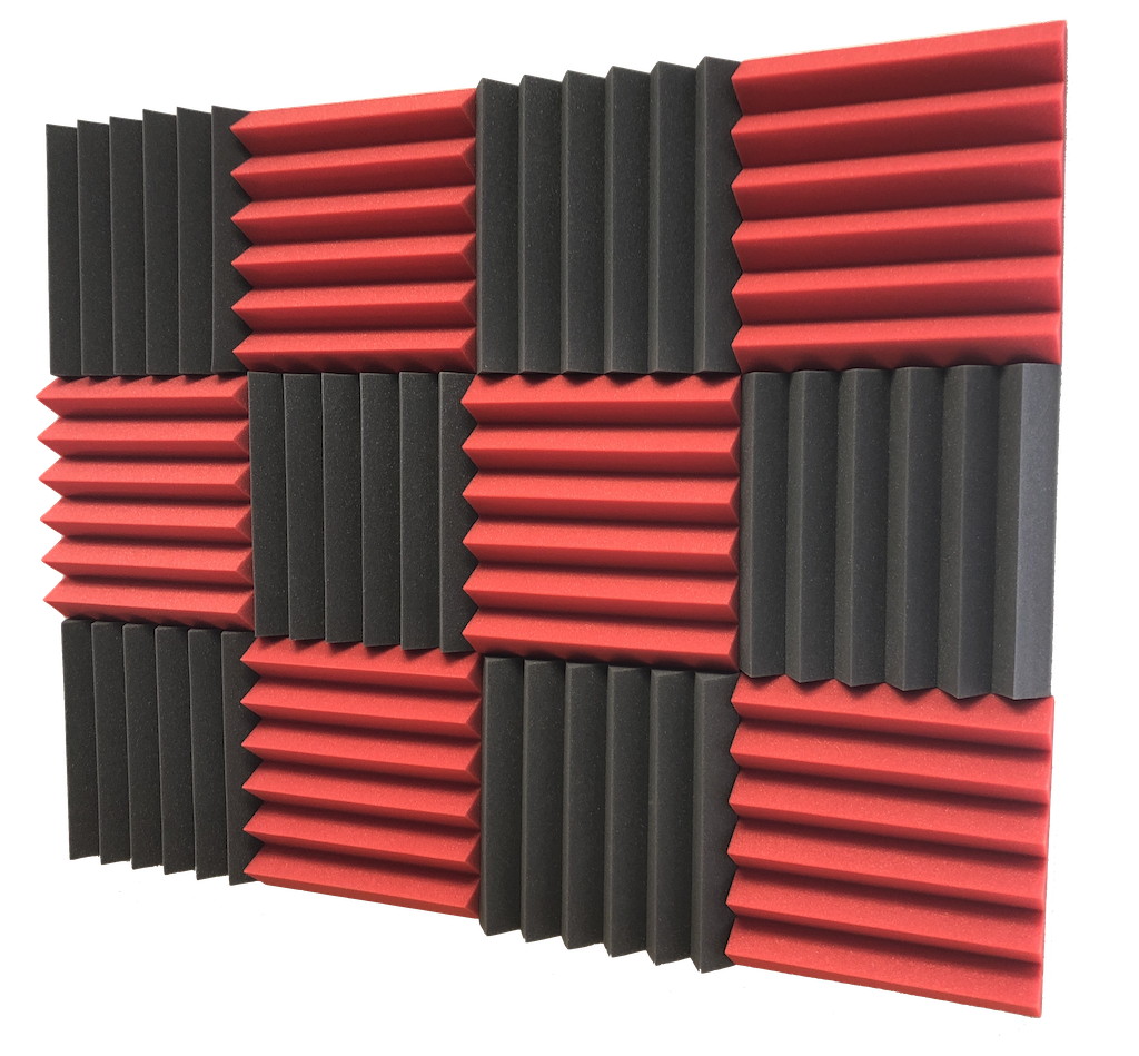 Soundproof Store, 2x12x12-12PK Acoustic Wedge Sound Dampening Studio Foam, RED/CHARCOAL