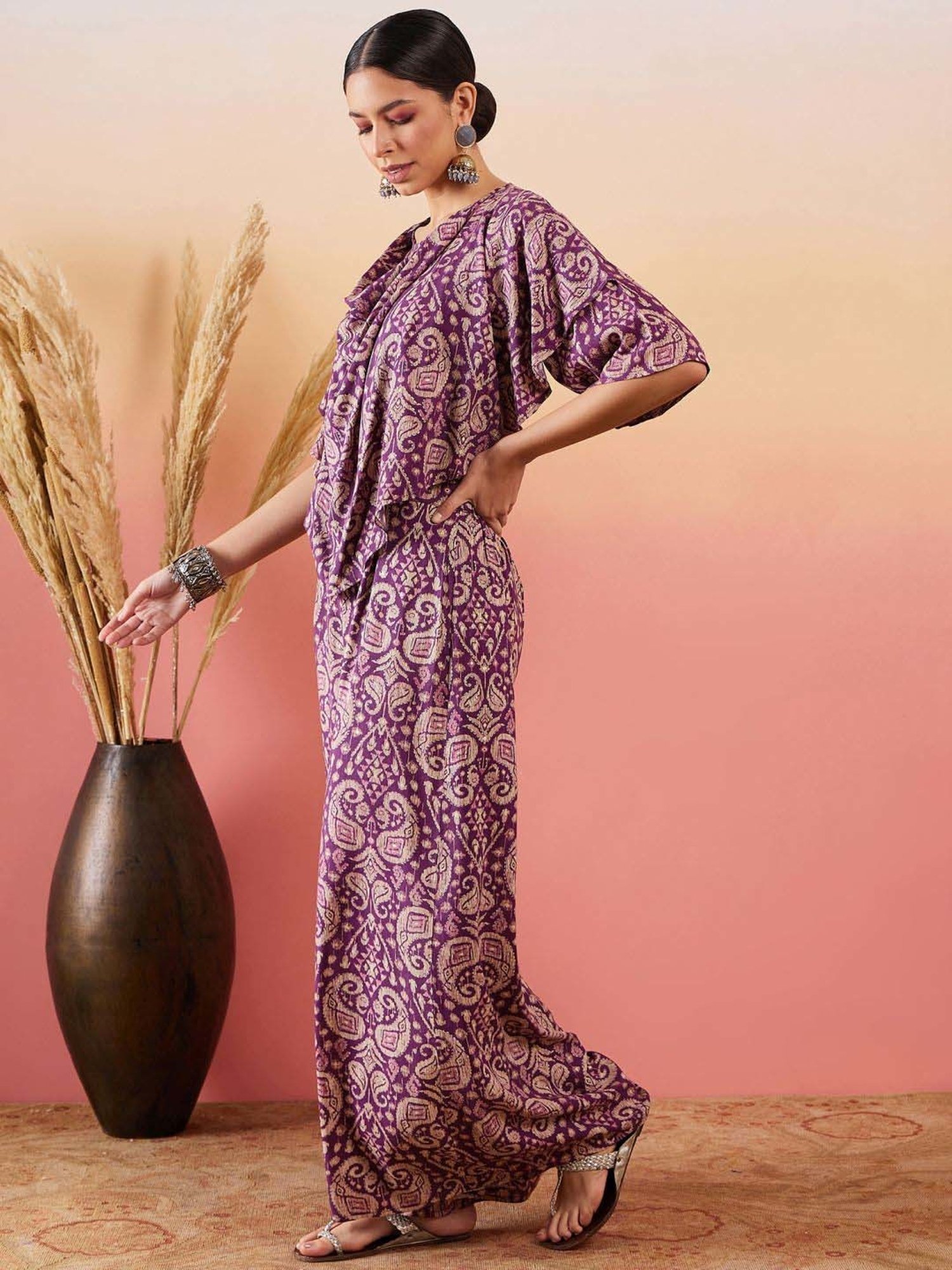 Inweave Purple Printed Top & Palazzo Set
