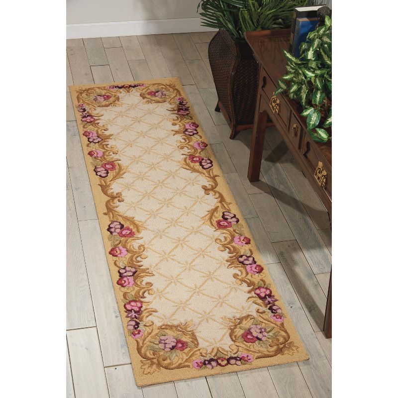 2'3"x8' Rectangle Hooked Floral Runner White - Nourison