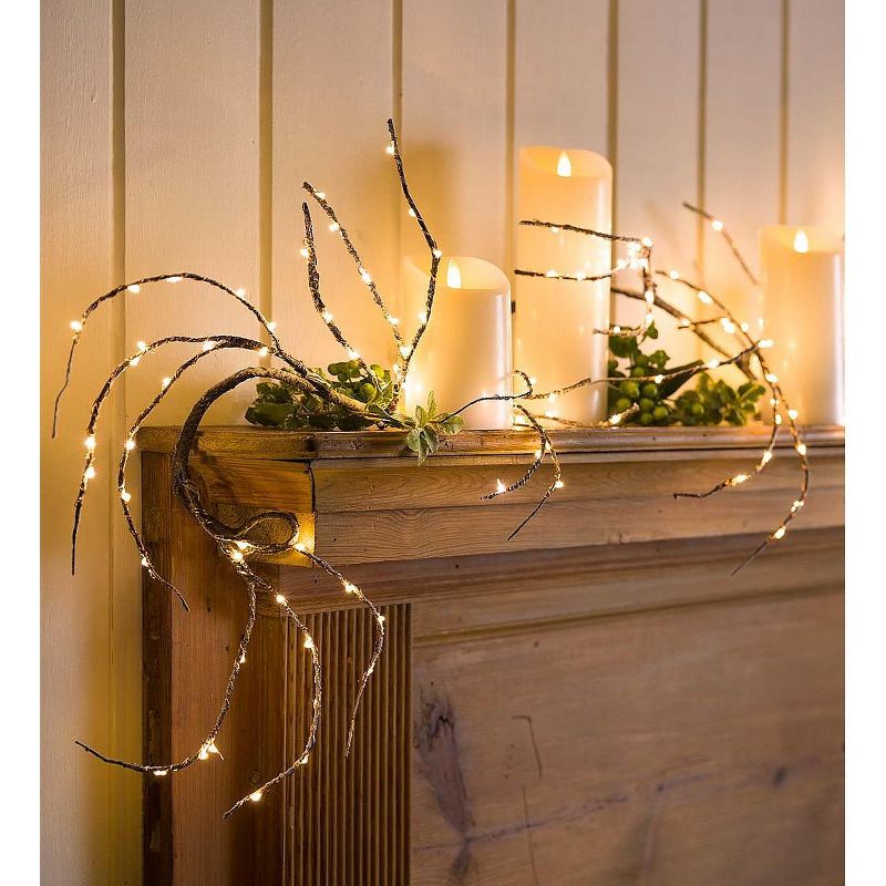 Plow & Hearth - Indoor / Outdoor Birch Garland with 165 Micro Lights, 60" L, Brown Limbs