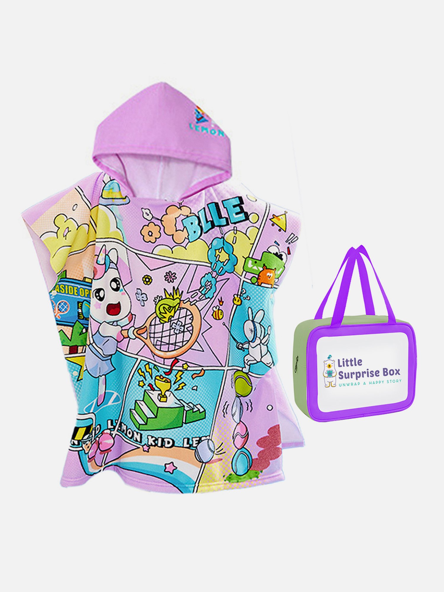 Little Surprise Box Kids Pink Printed Swim Poncho with Swim Bag