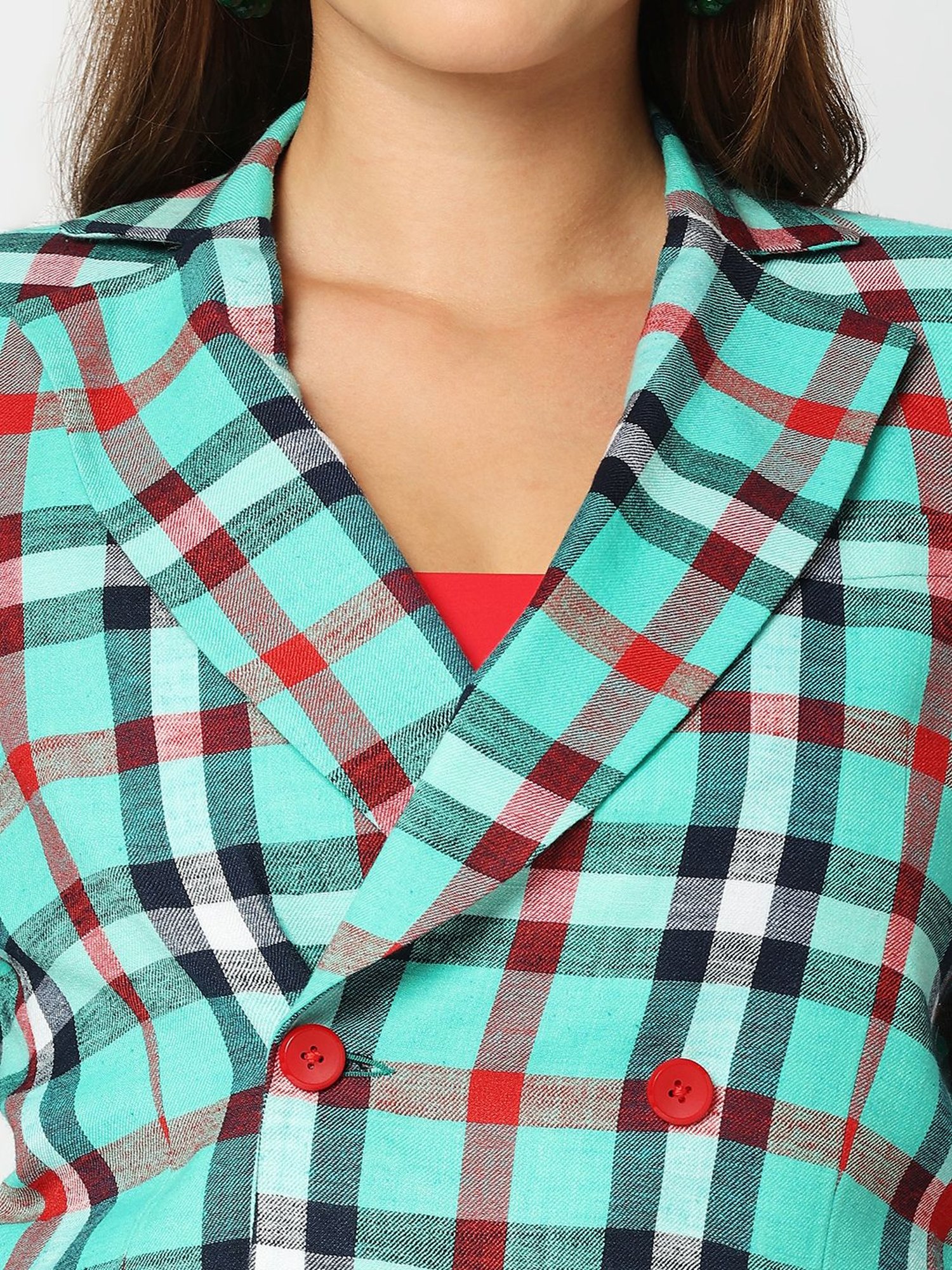 Remanika Green Pure Cotton Chequered Jacket