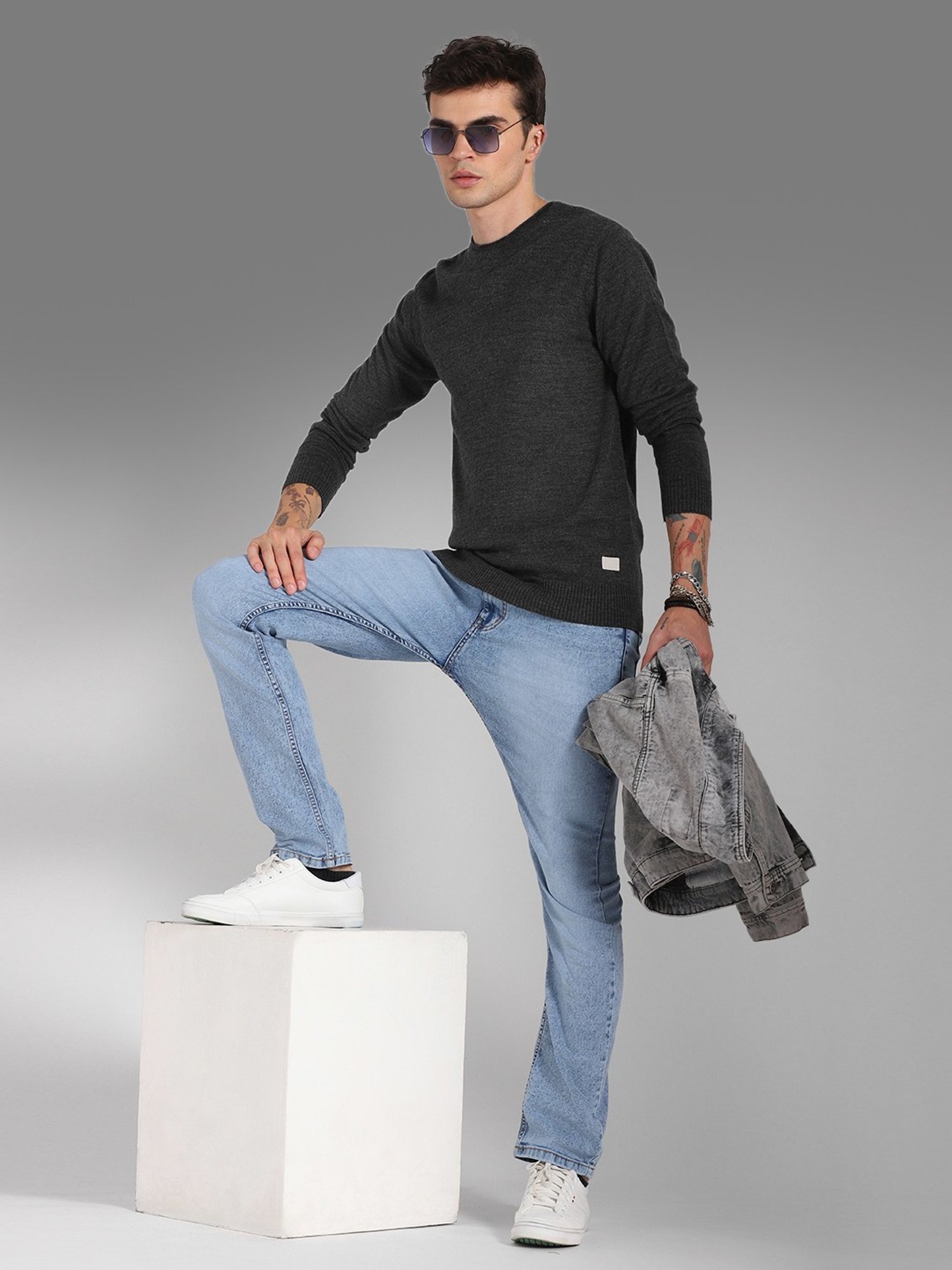 High Star Grey Regular Fit Sweater