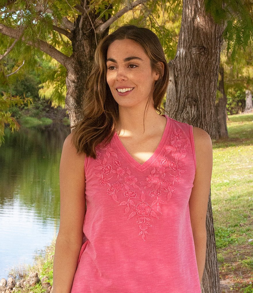 Karyn Seo Saira Vintage Embroidered V-Neck Boho Tank Top