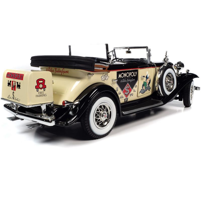 1932 Cadillac V16 Sport Phaeton Convertible and Mr. Monopoly Resin Figurine 1/18 Diecast Model Car by Autoworld