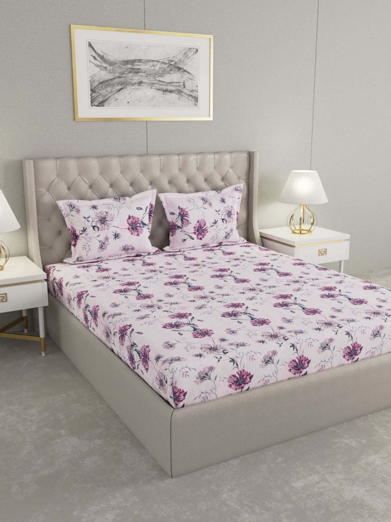 Raymond Home Vision Purple 144 TC Cotton King Bedsheet with 2 Pillow Covers