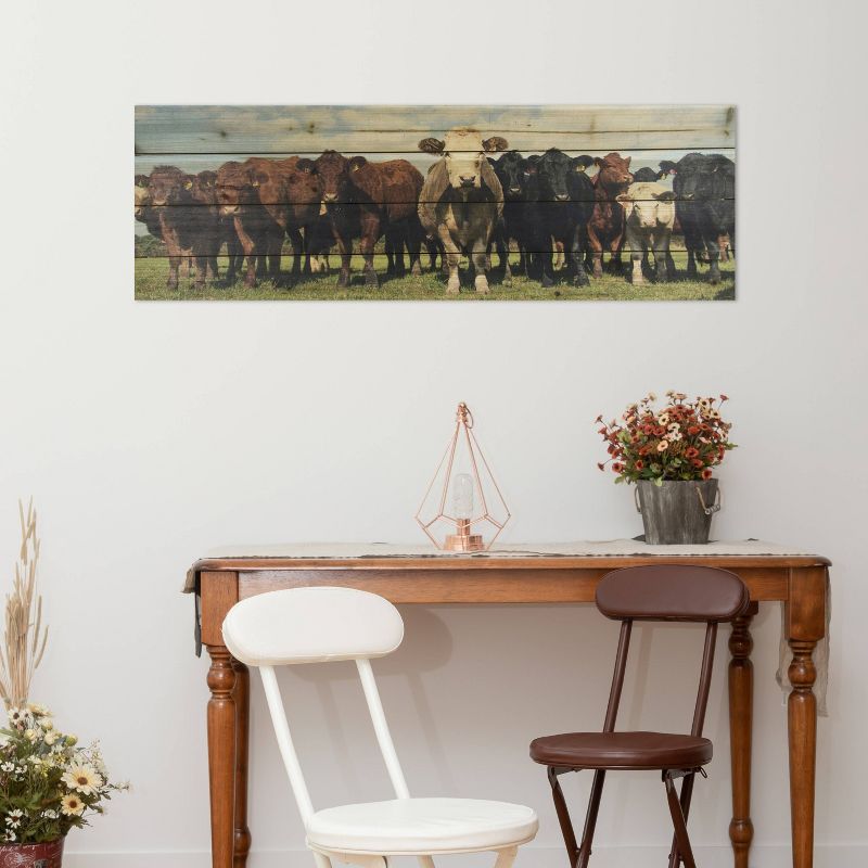 12" x 36" Cow Herd Print on Planked Wood Wall Sign Panel - Gallery 57