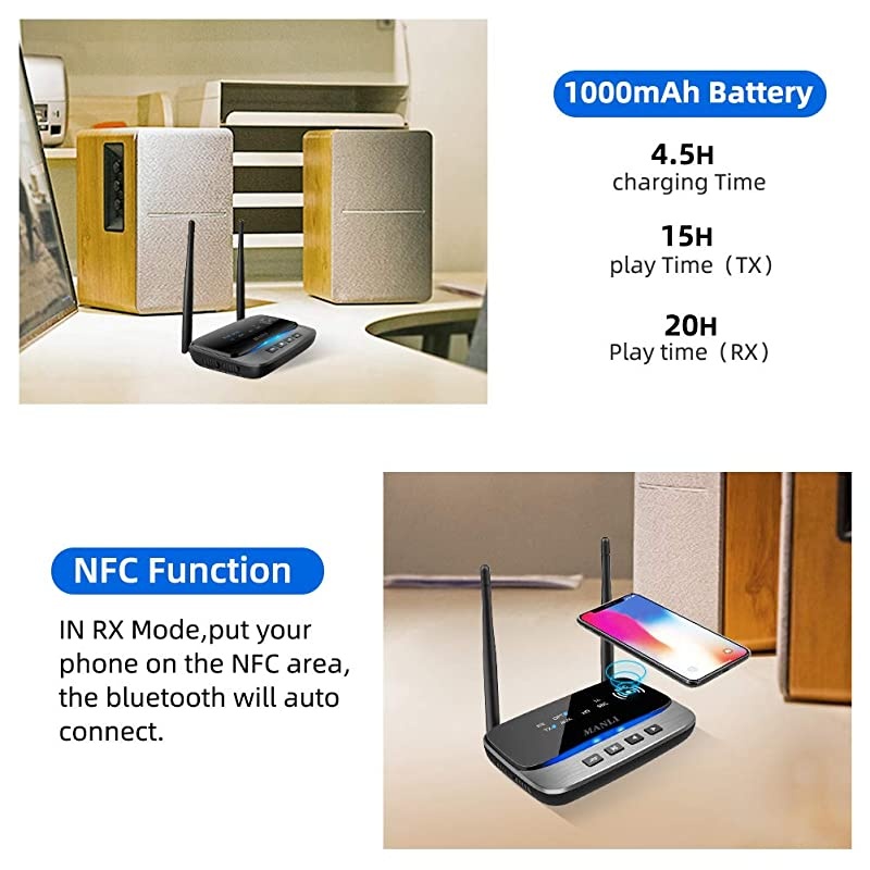 Bluetooth 5.0 Transmitter,  3 in 1 Bluetooth Transmitter Receiver 265FT Long Range for PC,Car/TV/Home Stereo System, Support Low Latency, Optical RCA AUX 3.5mm