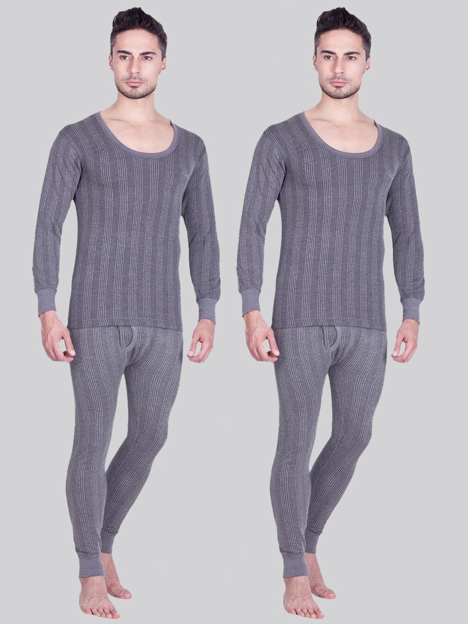 LUX Inferno Charcoal Skinny Fit Striped Thermal Set - Pack of 2