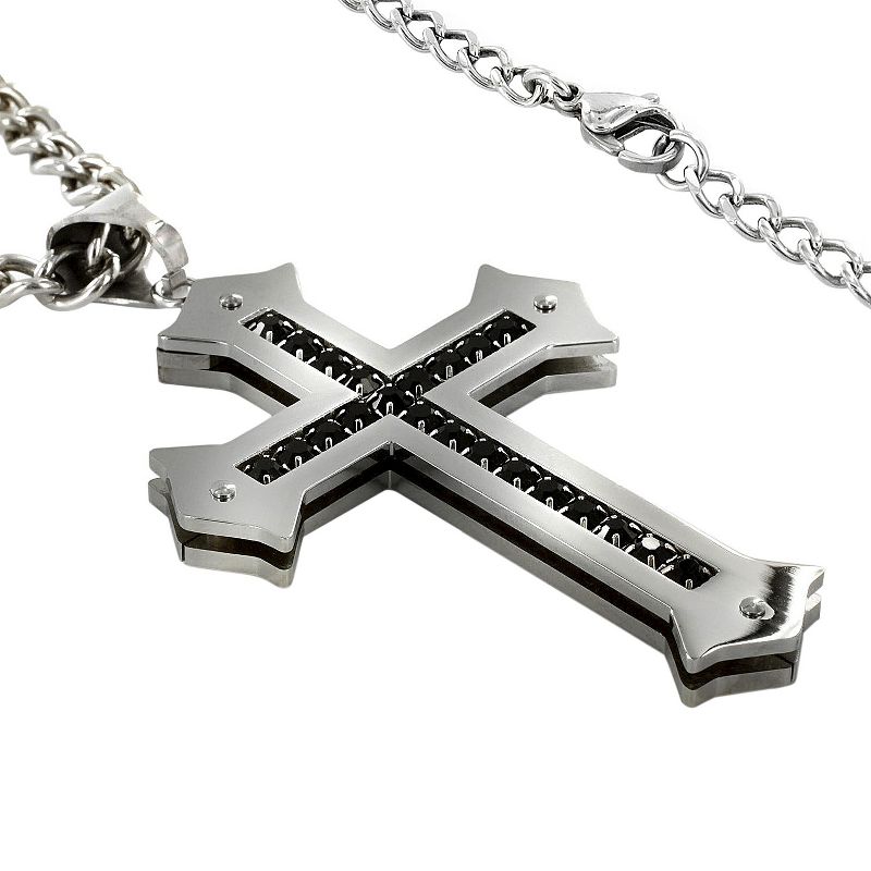 Men's Crucible Cubic Zirconia Stainless Steel Cross Necklace