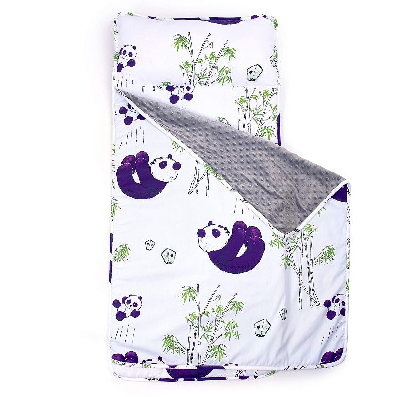 JumpOff Jo Toddler Nap Mat - Children's Sleeping Bag with Removable Pillow for Preschool, Daycare, and Sleepovers - 43 x 21 Inches - Playful Pandas