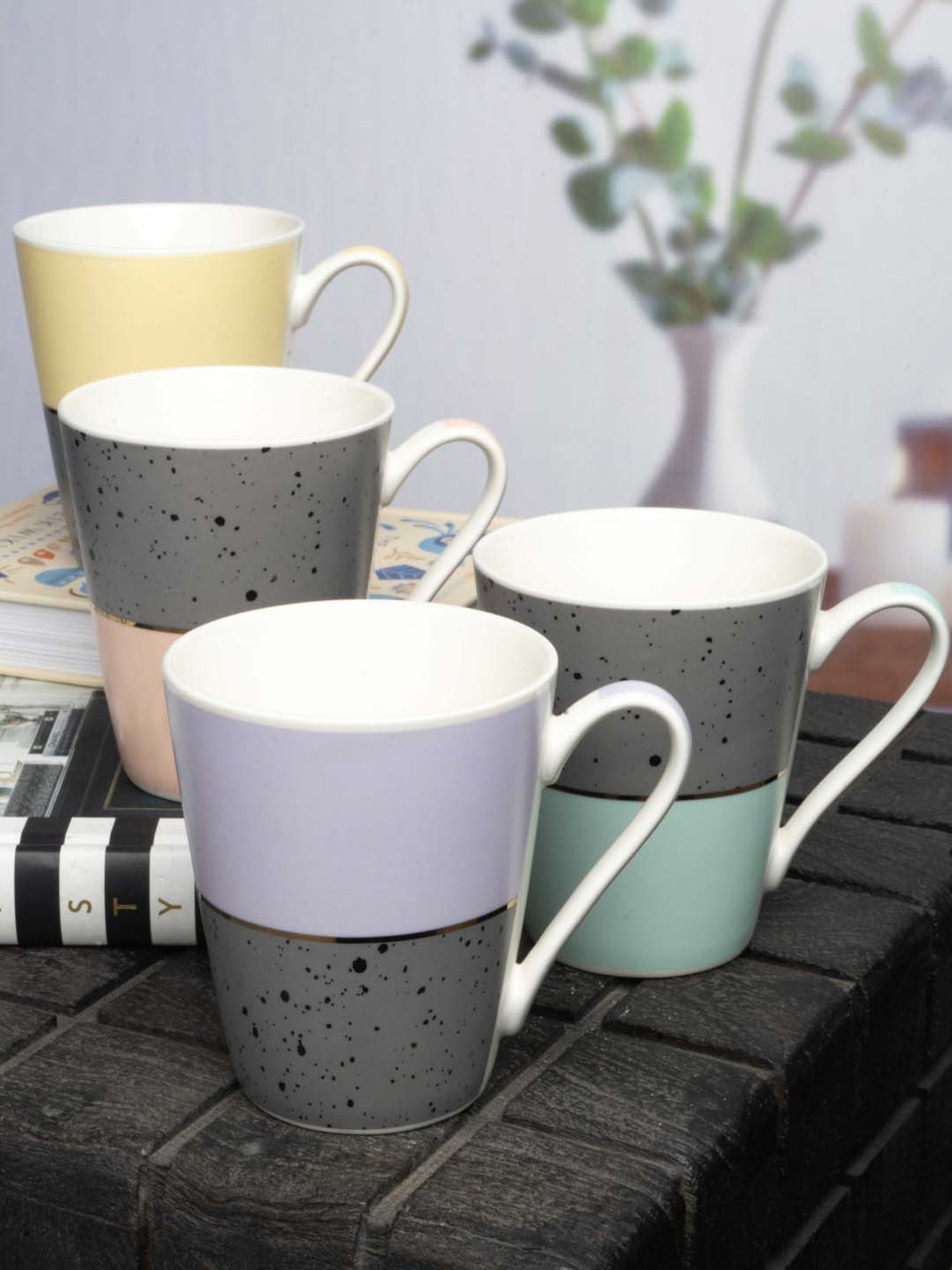 White Gold Multicolor Porcelain Mug - Set of 6