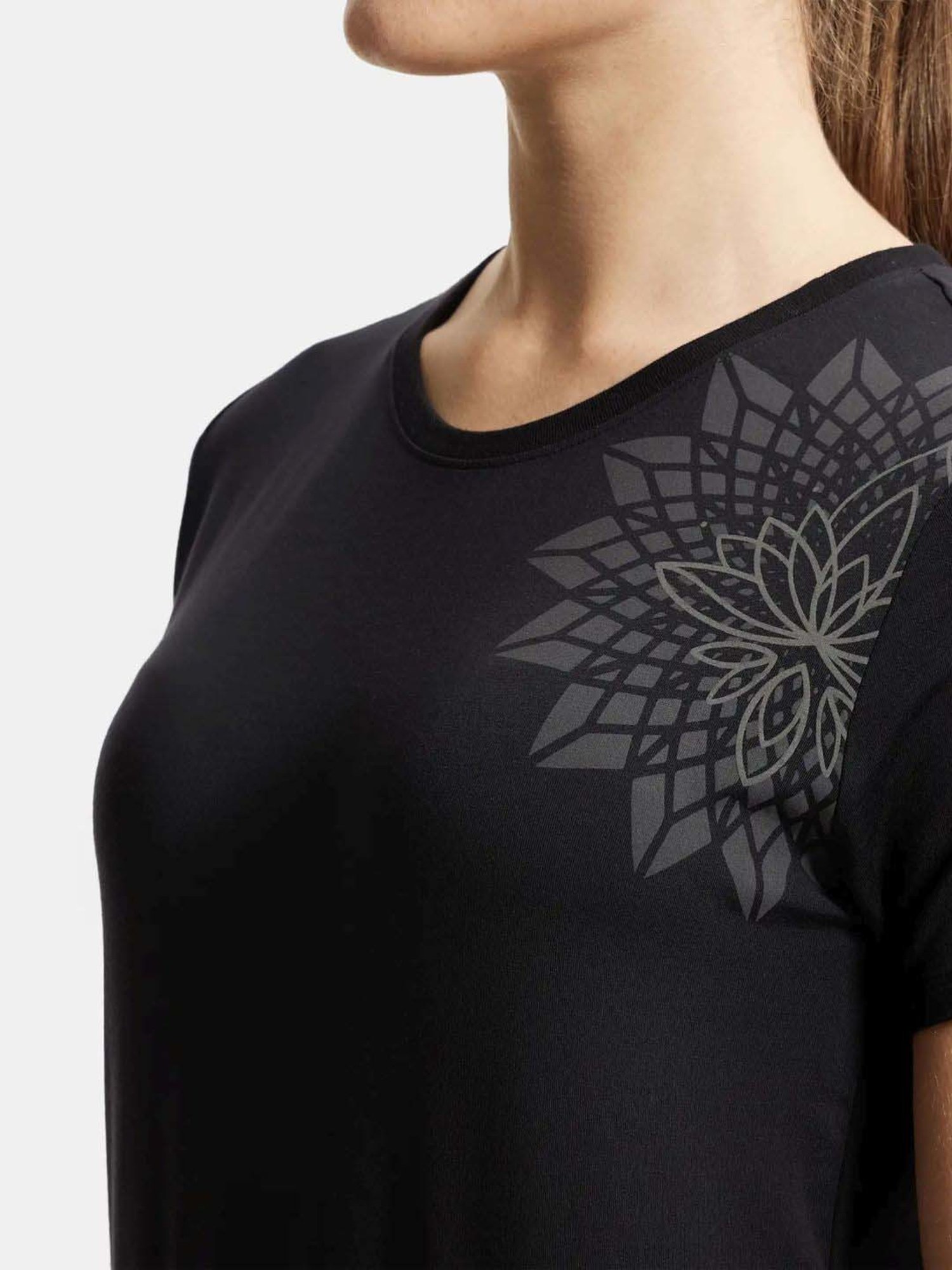 Jockey Black Printed Sports T-Shirt