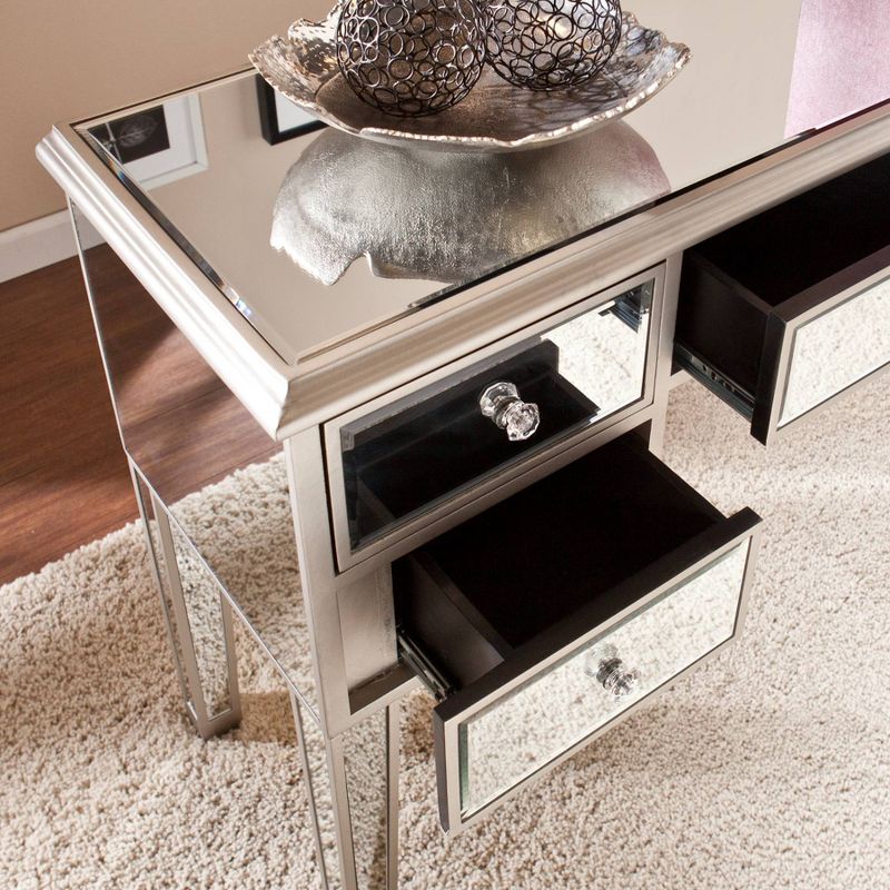 Tobias Mirrored Desk/Console Table - Silver - Aiden Lane