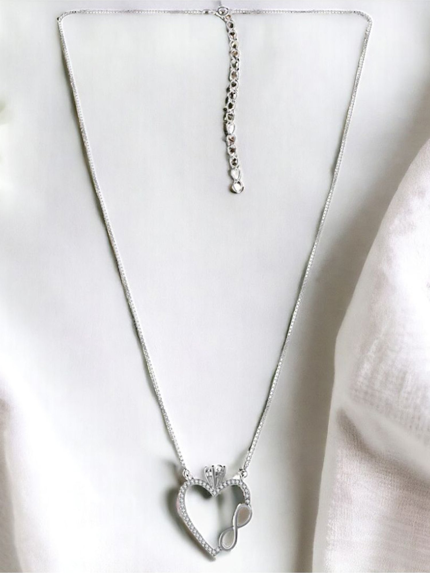 Rihi by P.C. Chandra Jewellers 925 Silver Infinity Heart with Crown Pendant for Women & Girls