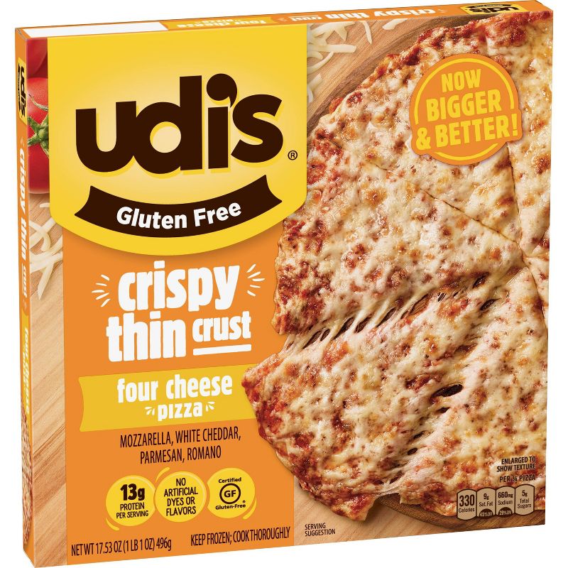 Udi's Gluten Free Crispy Thin Crust Four Cheese Frozen Pizza - 17.53oz