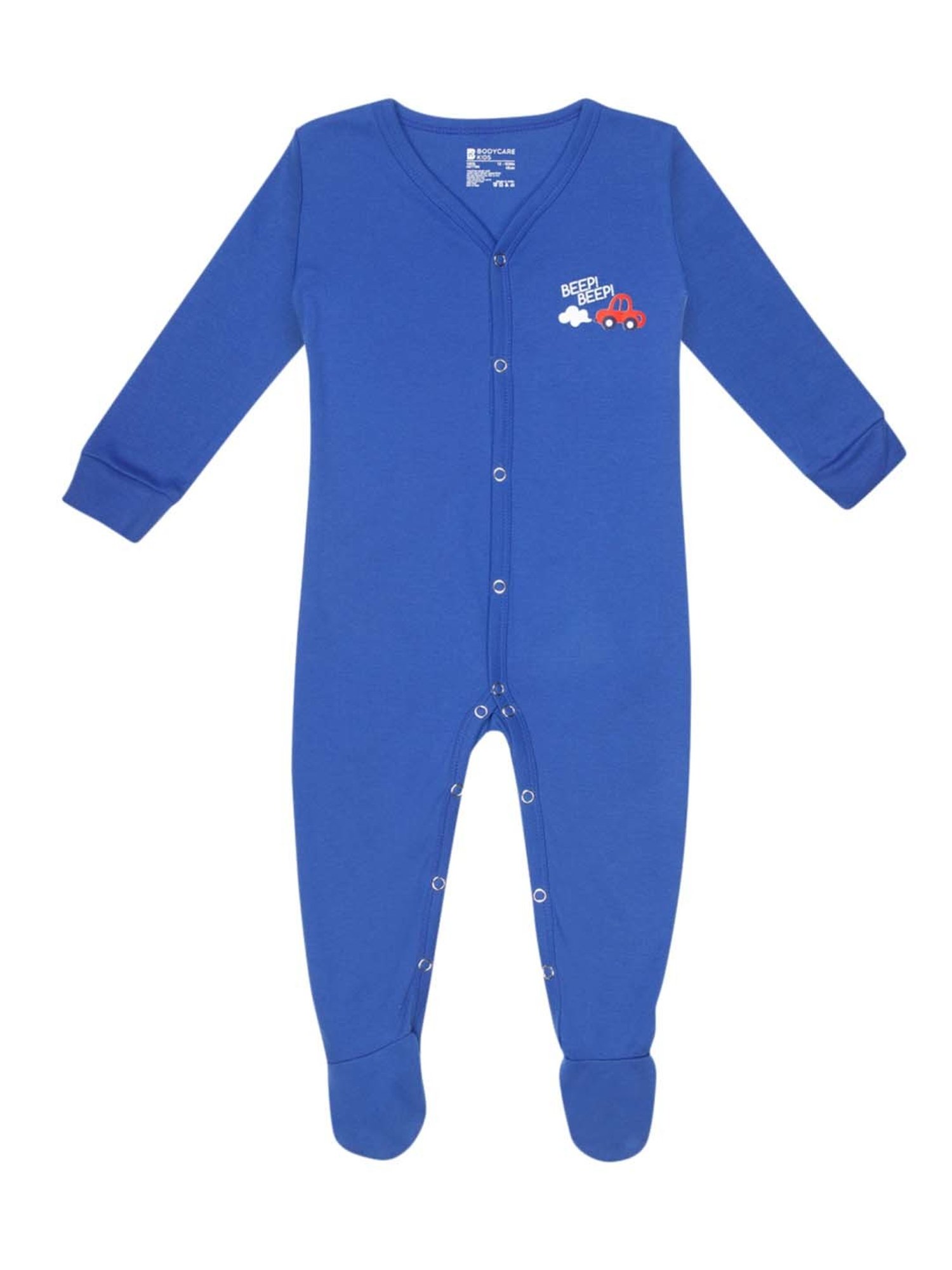 Bodycare Kids Royal Blue Cotton Printed Full Sleeves Romper