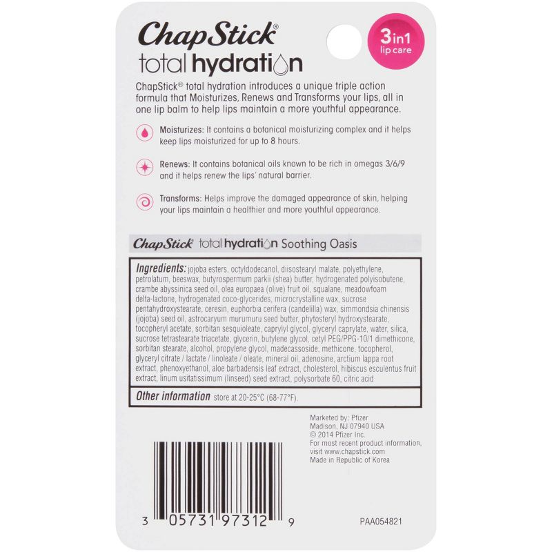 Chapstick Total Hydration Lip Balm - Soothing Oasis - 0.12oz
