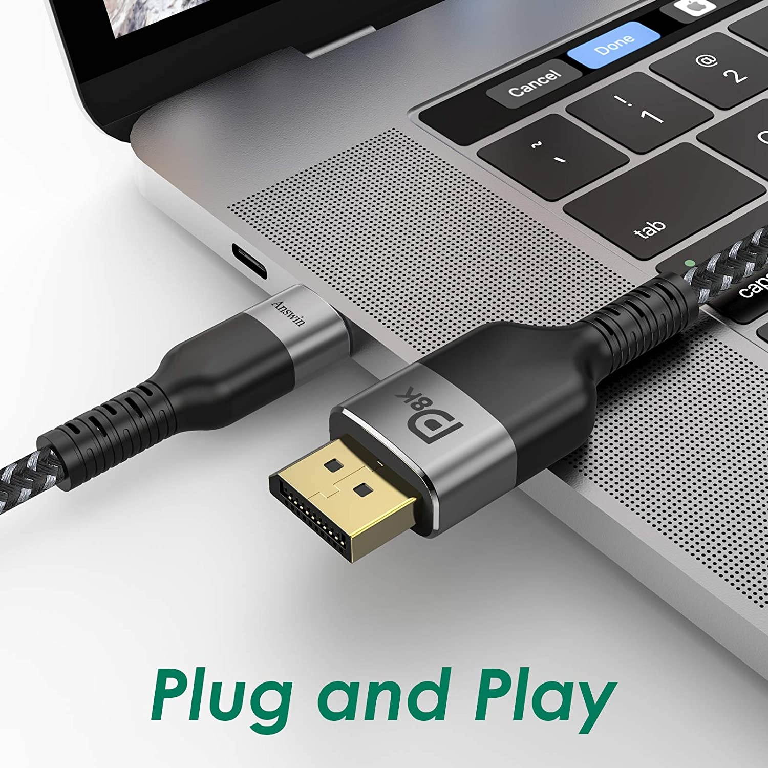 USB C to DisplayPort 8K Answin 6FT 8K (4K@60Hz/144Hz/120Hz 2K@240Hz) Thunderbolt 3 to DisplayPort Cable 32.4Gbps Alt Mode Video Adapter for M1 MacBook Pro MacBook Air/iPad Pro XPS 15 and More