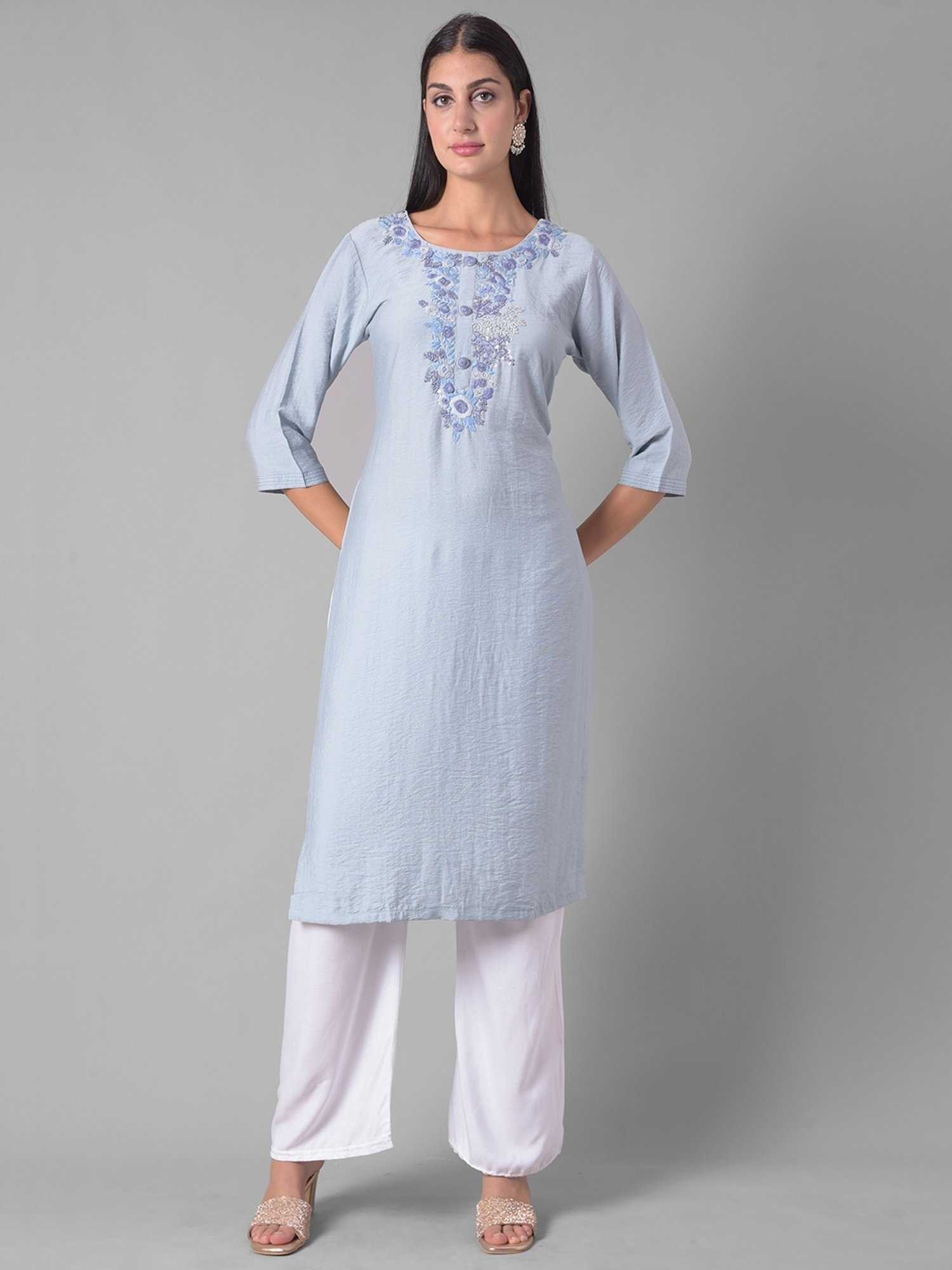 Dollar Missy Grey Embroidered Straight Kurta