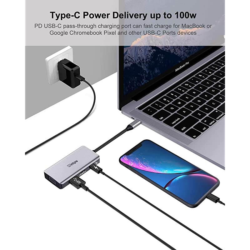 USB C to VGA Adapter USBC to HDMI 4K Multiport Adapter for MacBook ProMacBook Airipad ProDell XPSNintendo Switch with Thunderbolt 3 Port