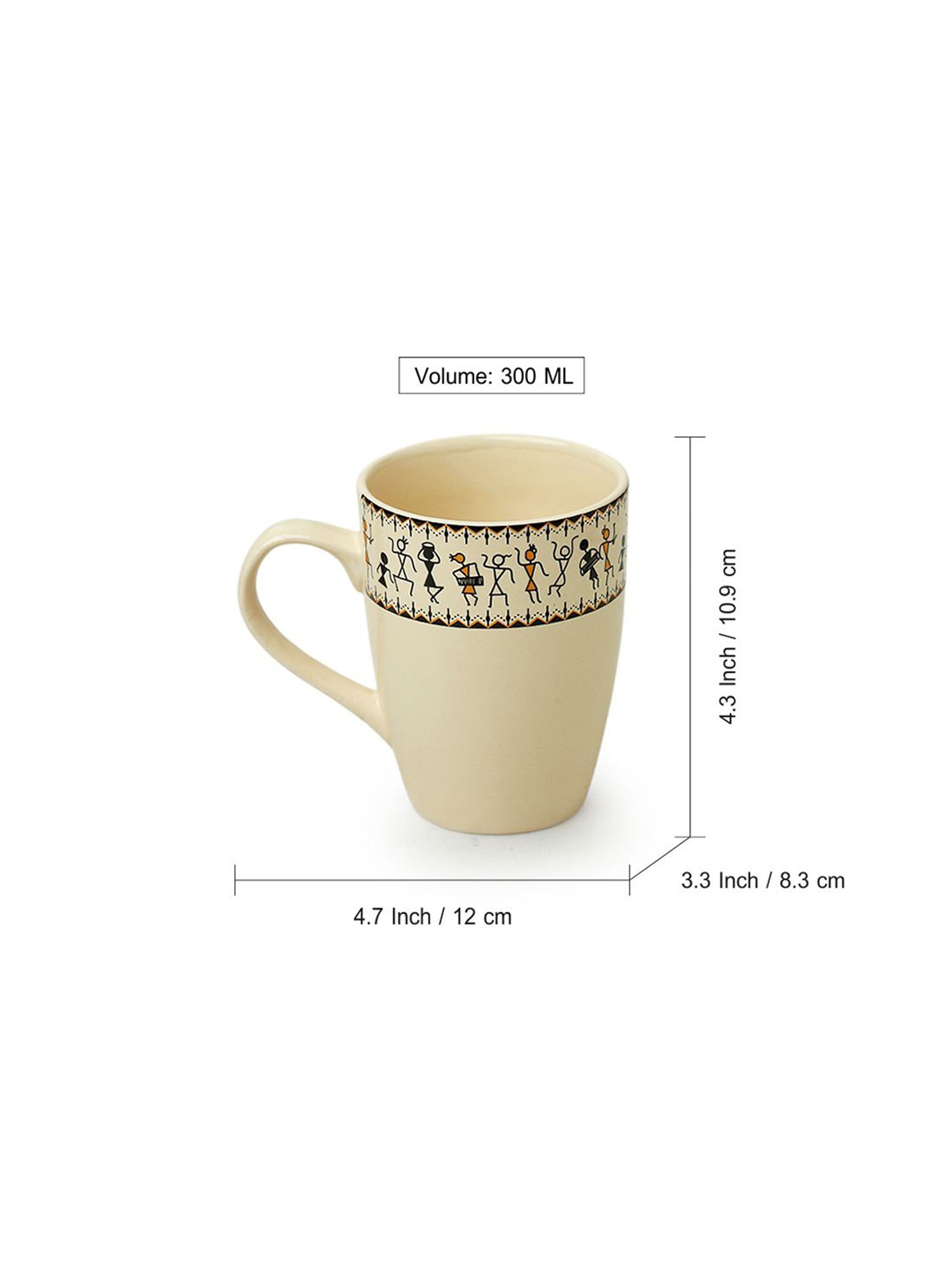 ExclusiveLane Ivory White & Black Ceramic Coffee Mugs - Set of 4 (300ml)