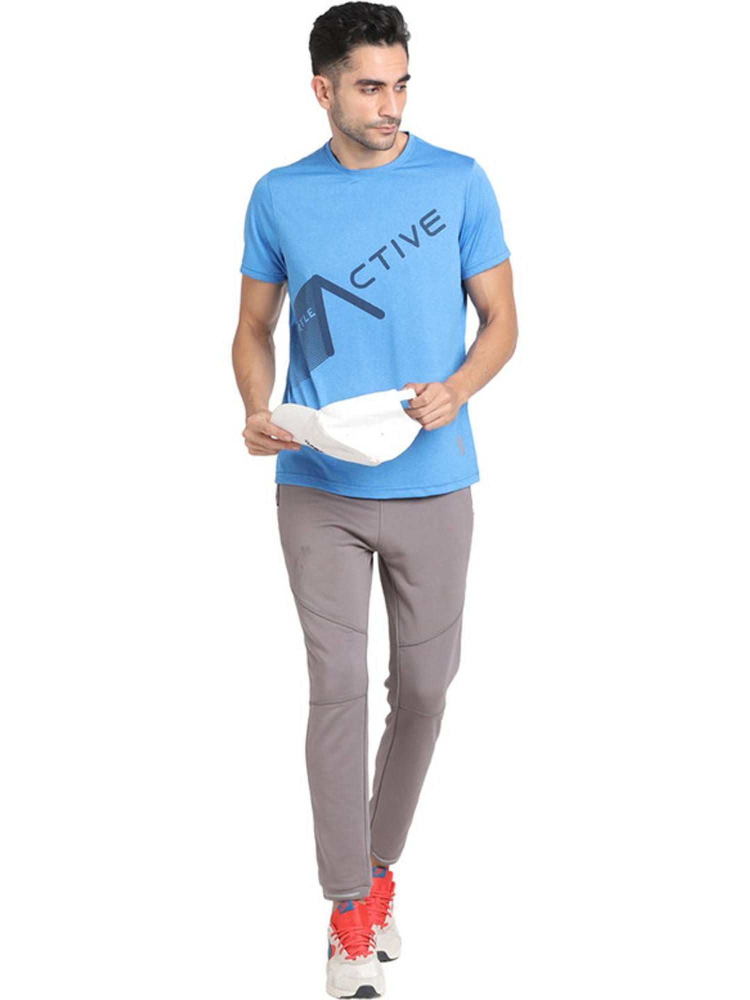Turtle Blue Slim Fit Printed Sports T-Shirts