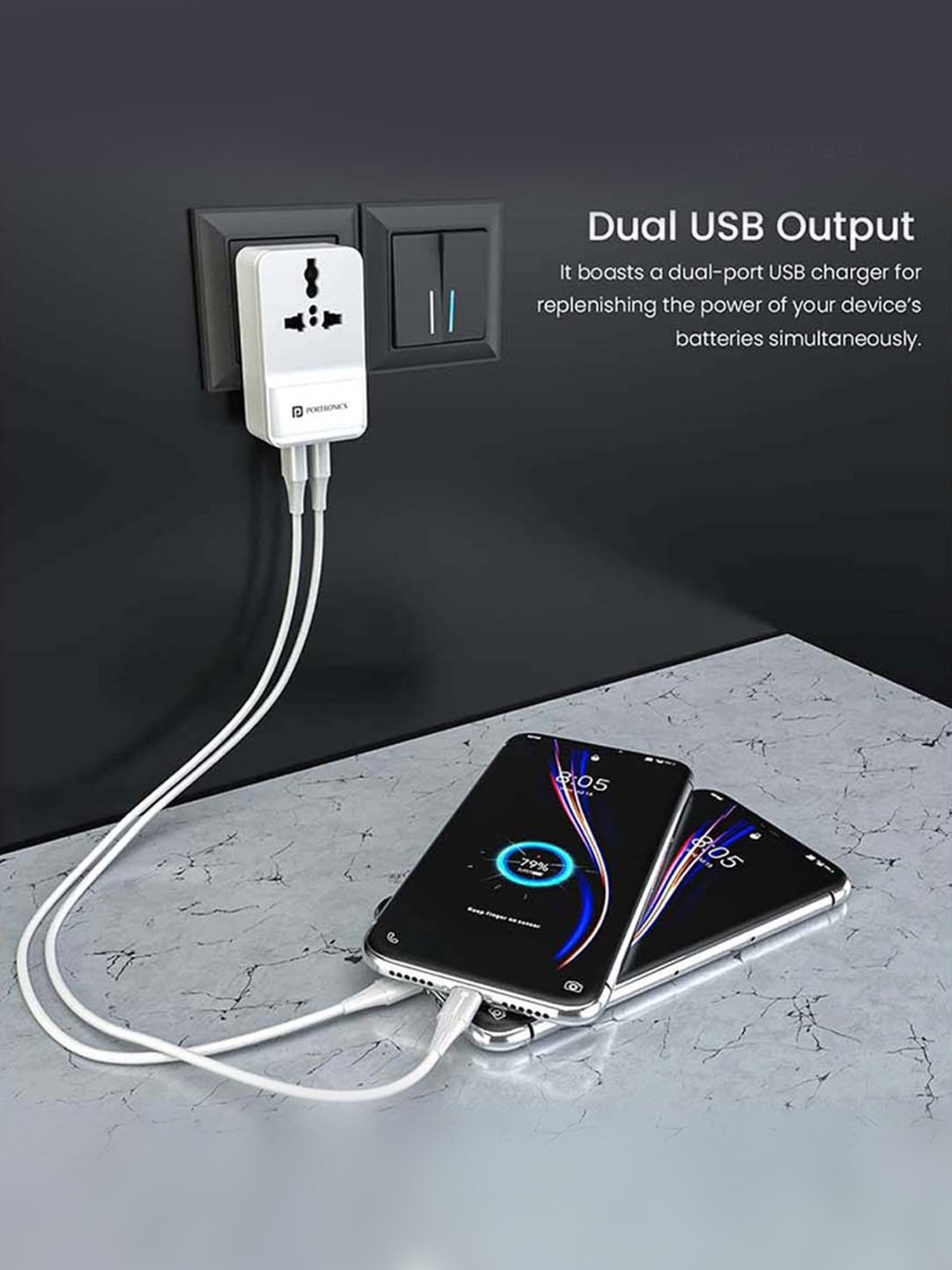 Portronics Adapto III POR-1372 Adapter with Dual USB Port and AC Socket (White)