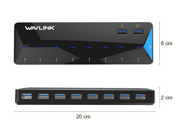 Wavlink 10-Port USB 3.0 Hub with 2x1.5A Fast USB Charging Port, 48W Power Adapter, Peripheral Sharing Switch, LED indicators, USB3.0 Splitter Up to 5Gbps for Android, Apple iOS, Windows Mobile Devices