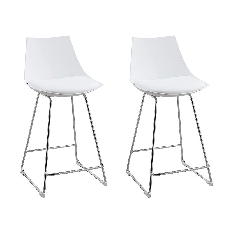 Wallace & Bay 24 Inch Neo White Plastic Armless Dining Room Chair Bar Stool with Cushioned Seat and Chrome Plated Steel Legs (2 Pack)