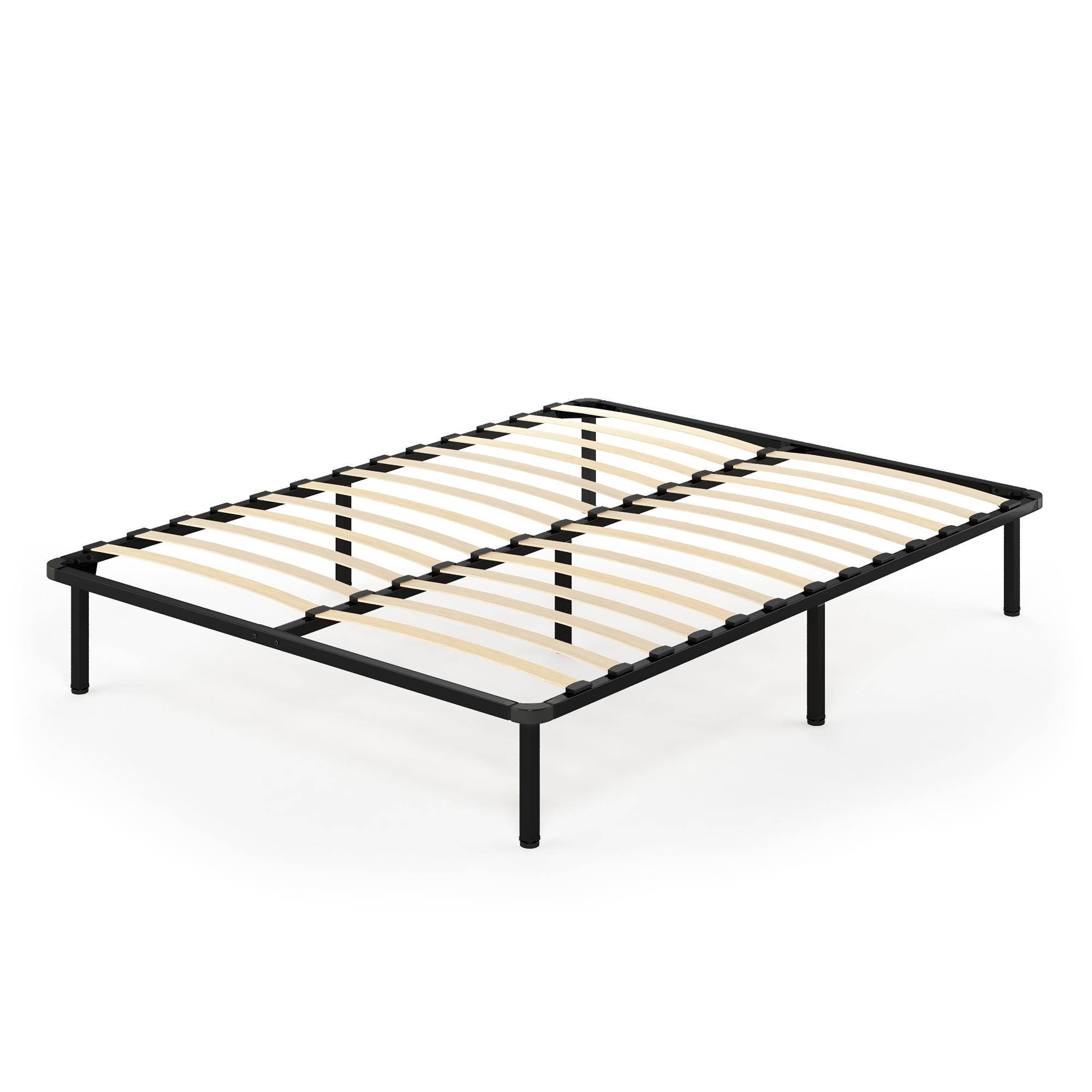 Furinno Angeland Cannet Metal Platform Bed Frame with Wooden Slats, Queen