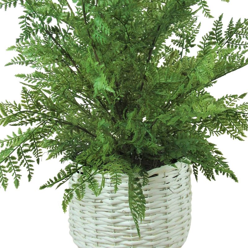 46" x 18" Artificial Fern Leather Leaf Plant in Basket Stand White - LCG Florals