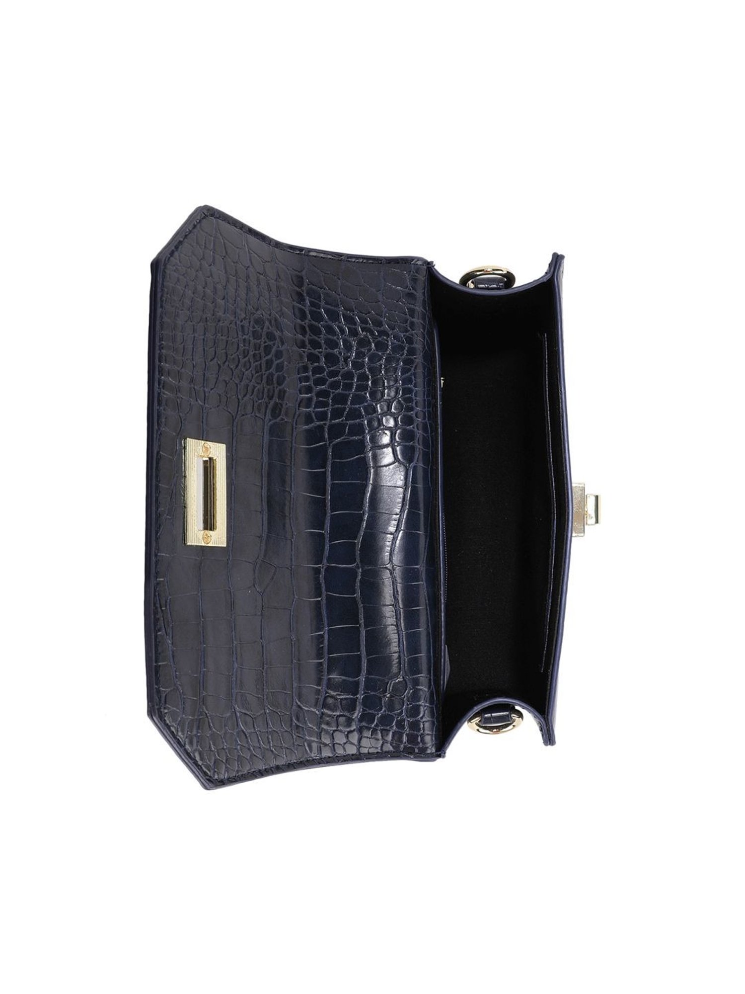 Tyra Lita Navy Textured Faux Leather Sling Handbag