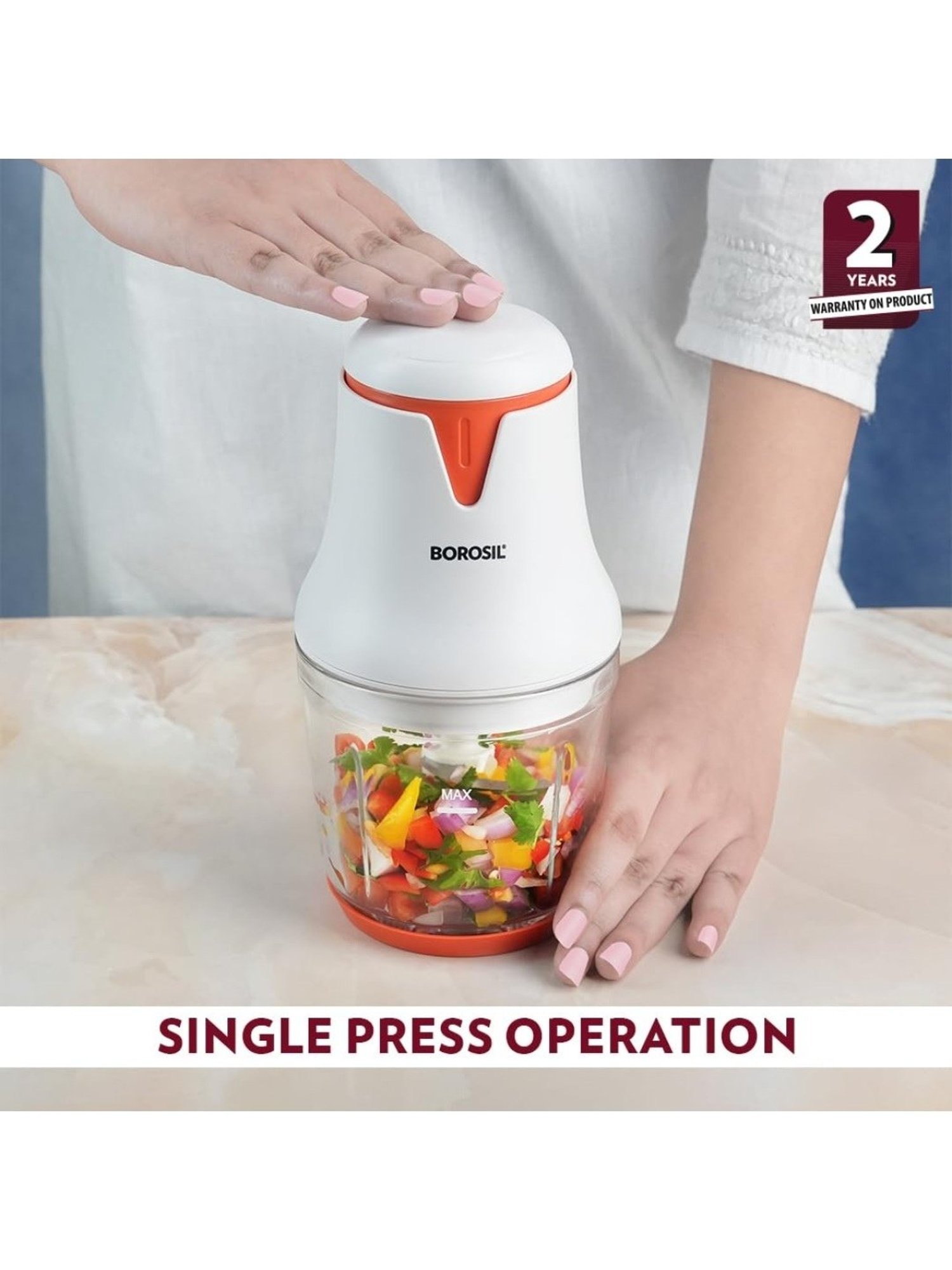 Borosil Chef Delite&iquest;Electric Chopper 260W with Whisking Blade (White)