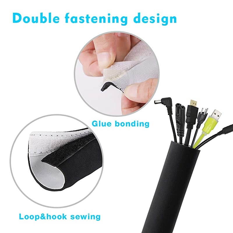 59 Inch Cable Management Sleeve Neoprene Cord Cover Cuttable Wire Hider Flexible Cord Organizers Wrap for Desk TV Computer Home Theater BlackWhite 1 Pack