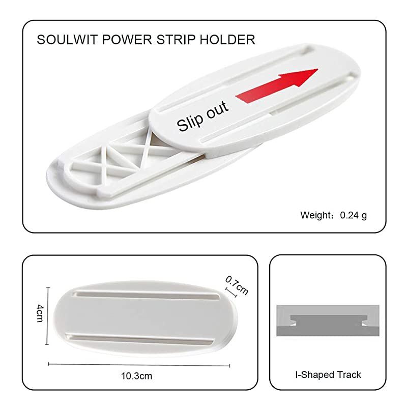 5 Pack Self Adhesive Power Strip Holder, Wall Mount Cable Management System(White), Punch Free -