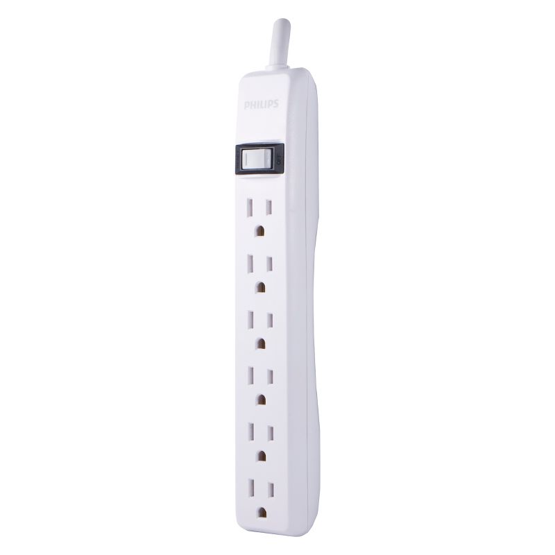 Philips 6-Outlet Surge Protector with 2ft Extension Cord, White