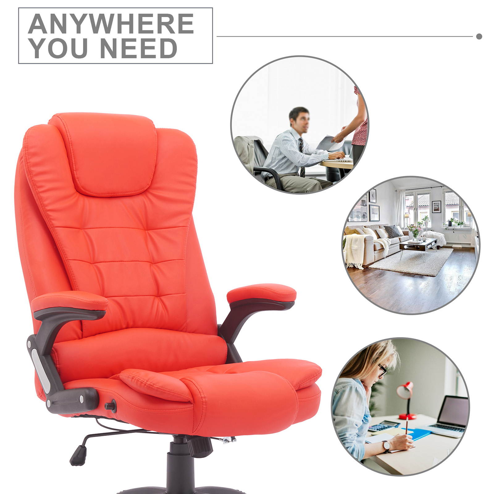 YOUTHUP Office Chair Computer High Back Adjustable Ergonomic Desk Chair Executive PU Leather Swivel Task Chair with Armrests Lumbar Support,White