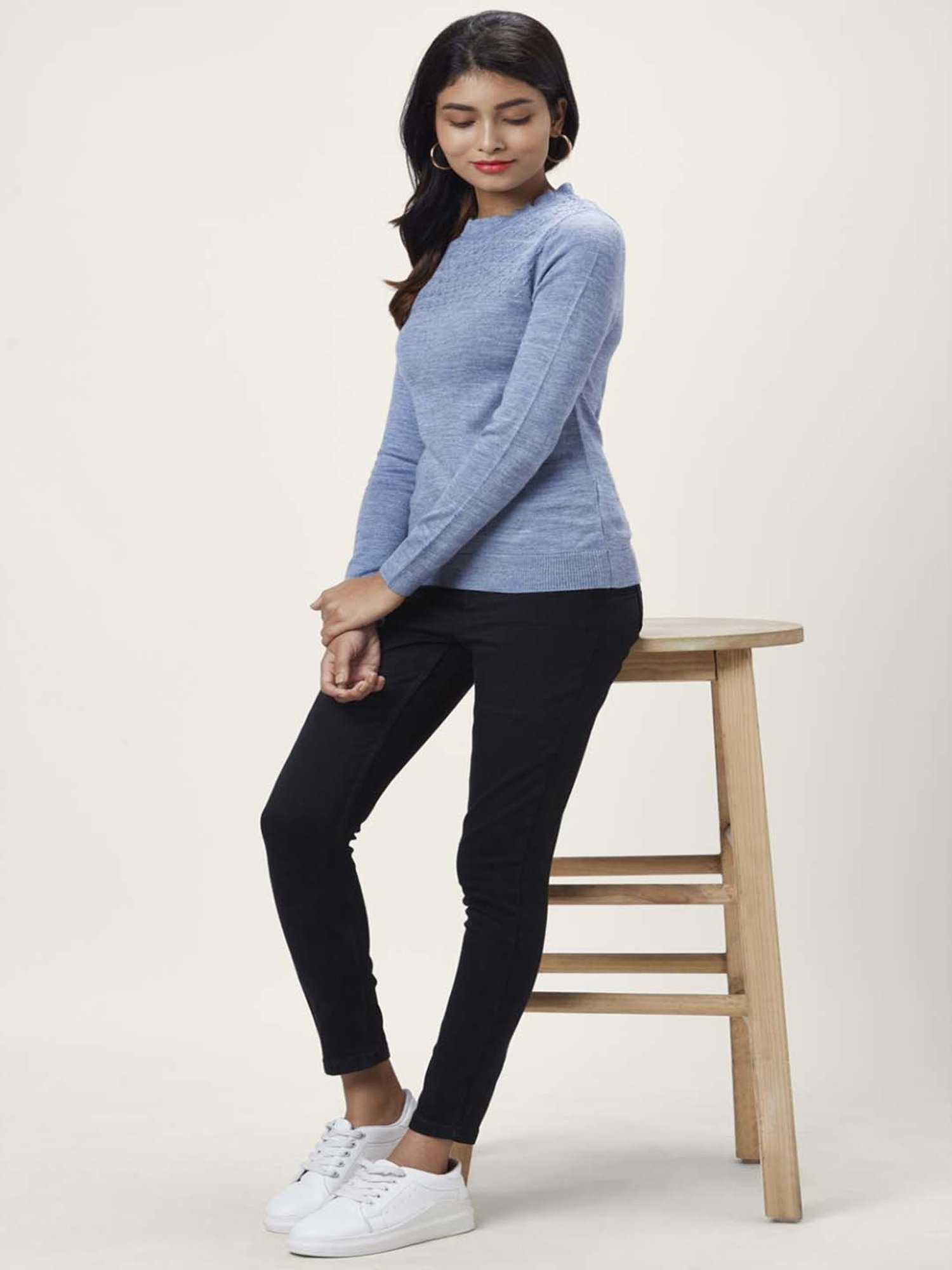 Honey by Pantaloons Blue Self Pattern Sweater