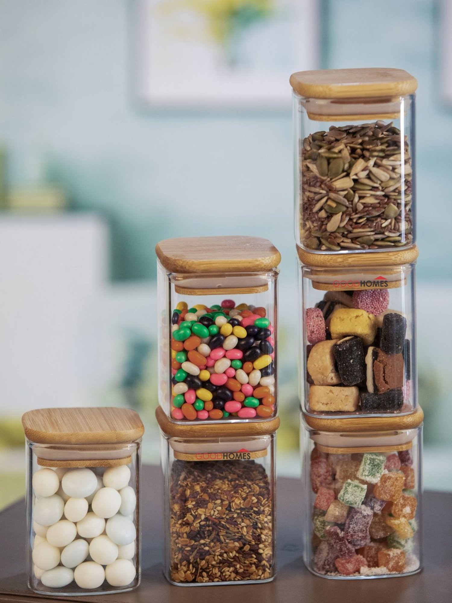 Goodhomes Transparent Glass Storage Jar with Glass Lid - Set of 6 (240ml)