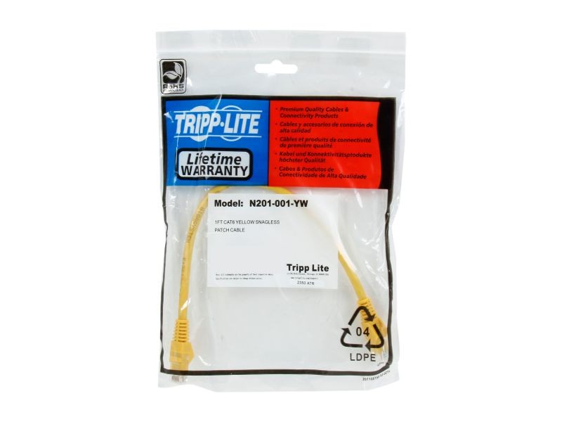 TRIPP LITE N201-001-YW 1 ft. (0.3m) Gigabit Snagless Molded Patch Cable