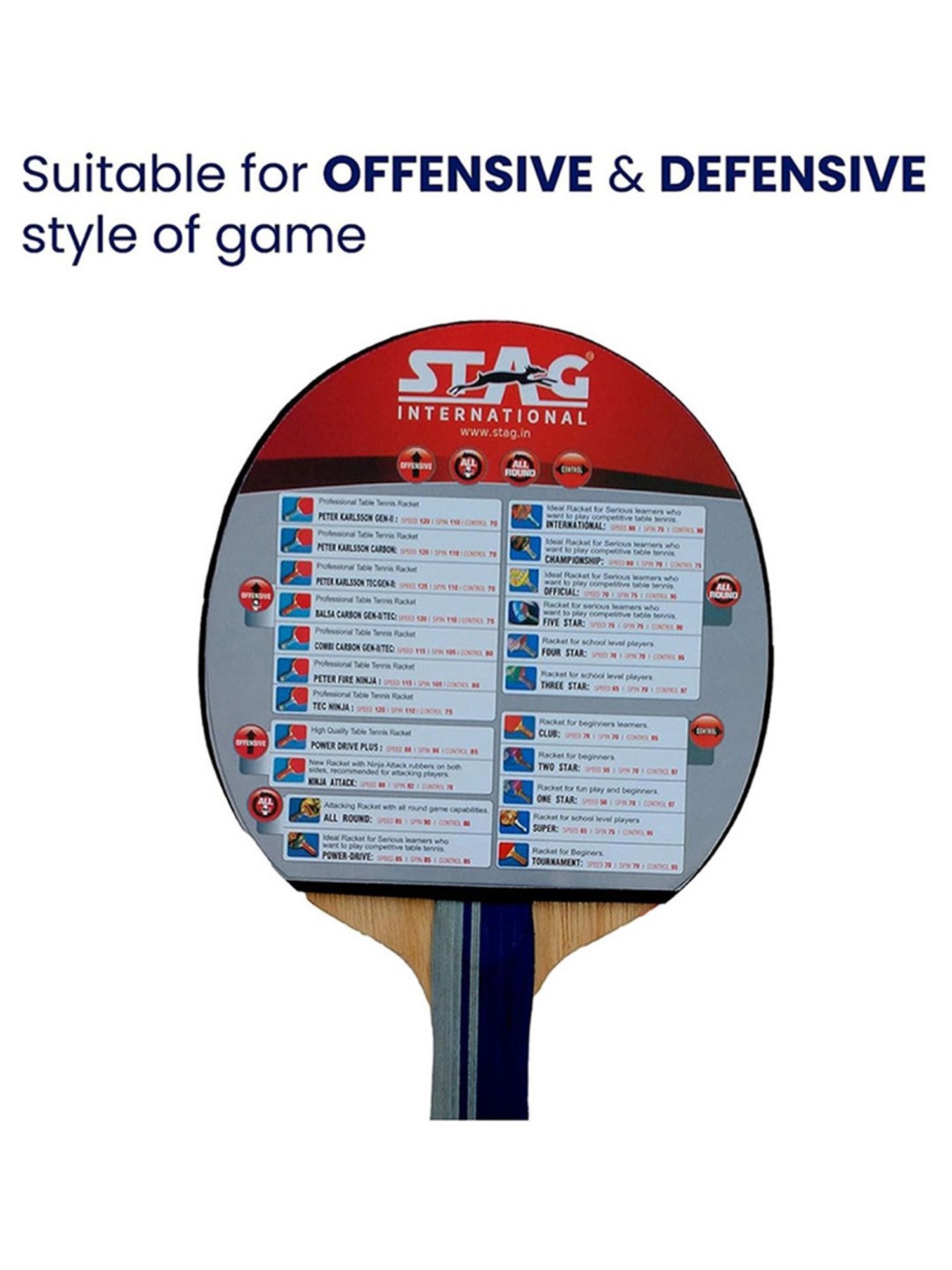 Stag Global Beginner ITTF Approved Rubber Tournament Table Tennis Racquet (Multicolor)