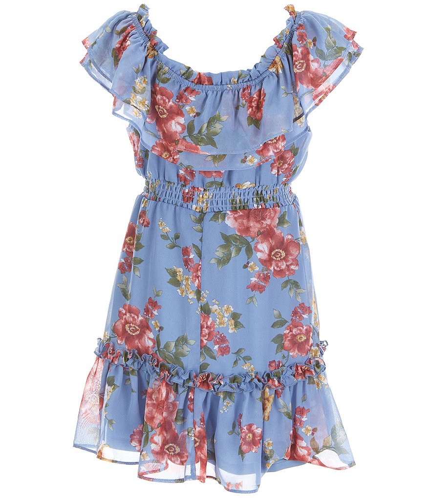 Poppies and Roses Birl Girls 7-16 Ruffle Off-The-Shoulder Floral Print Dress