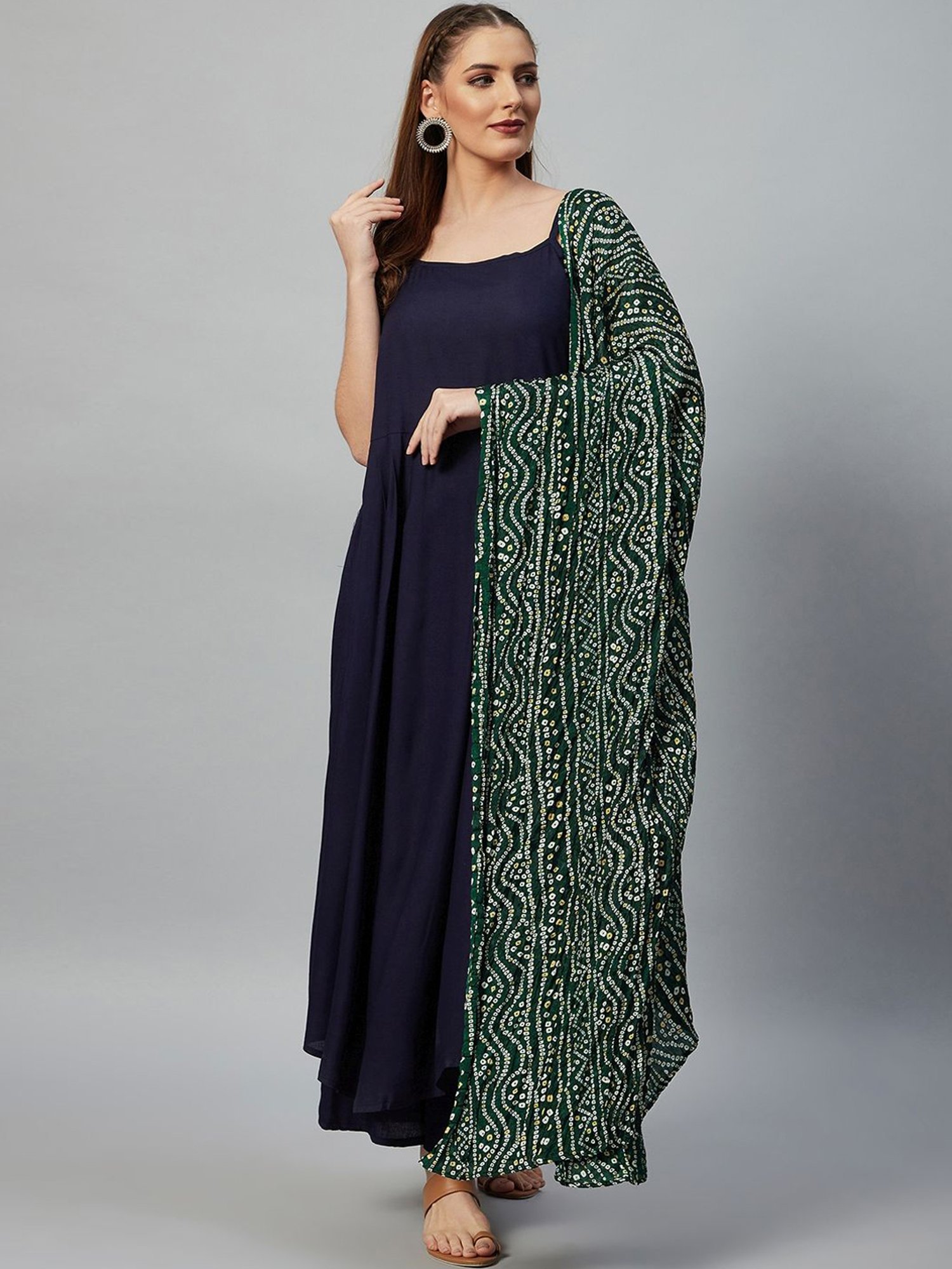 Inweave Green Bandhani Print Dupatta