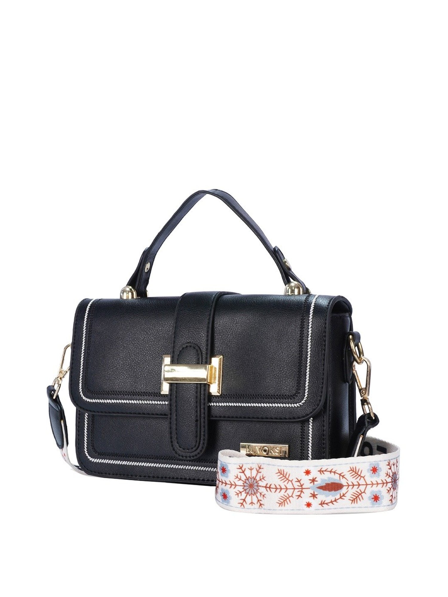 Luvoksi Black Textured Medium Satchel Handbag