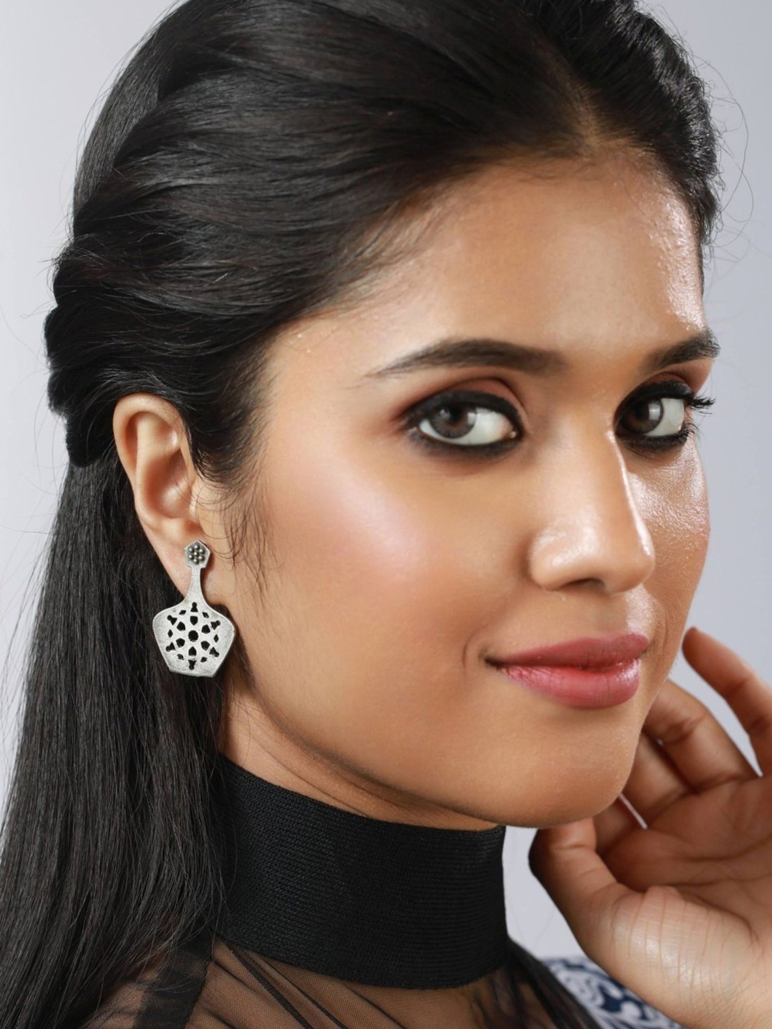 Aatmana Silver Look-Alike Dome Shaped Stud Earrings for Women