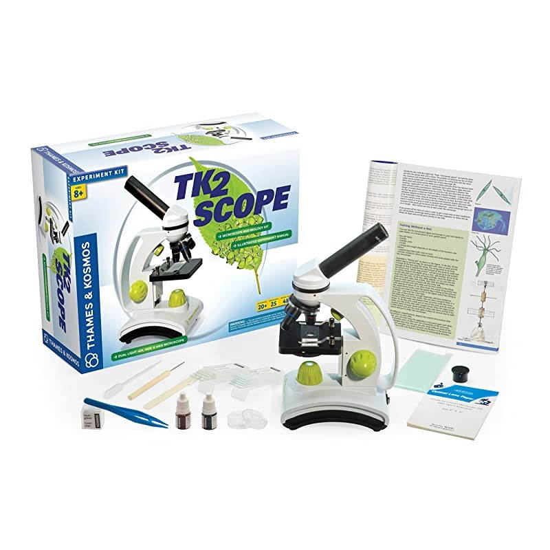 TK2 Scope Biology and Durable Metal Microscope Set with Glass Optics, 25 Experiments and 48 Page Full Color Lab Manual, Professional Student Quality (636815)