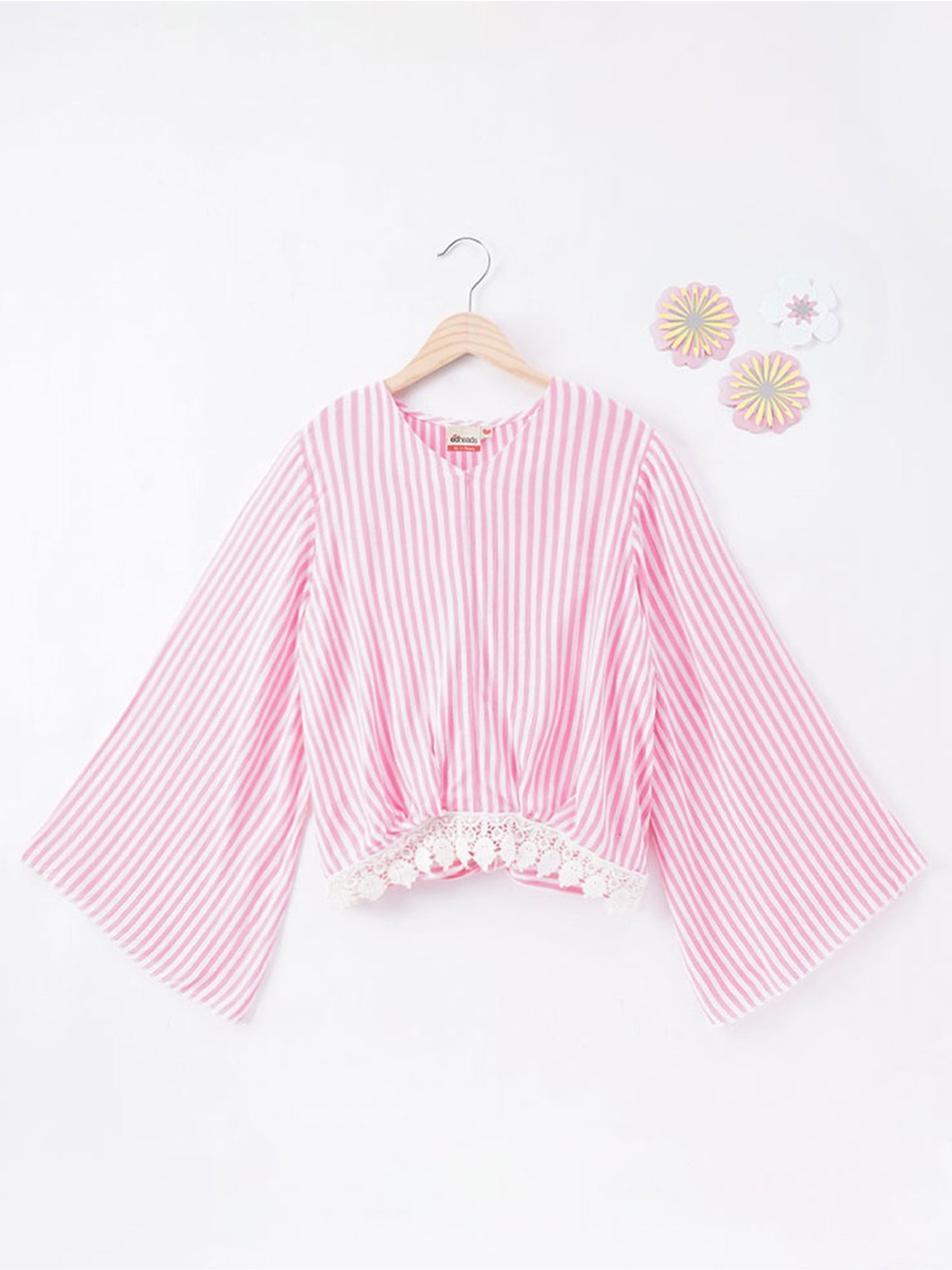 Edheads Kids Pink Cotton Striped Full Sleeves Top